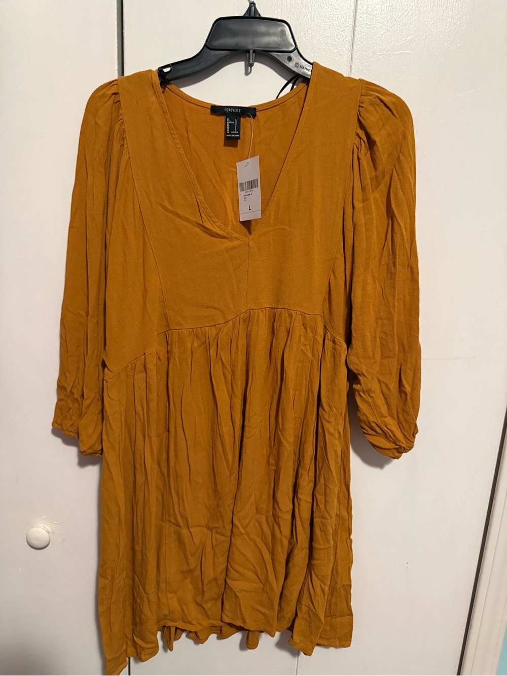 Forever 21 Mustard Yellow V-Neck Babydoll Dress